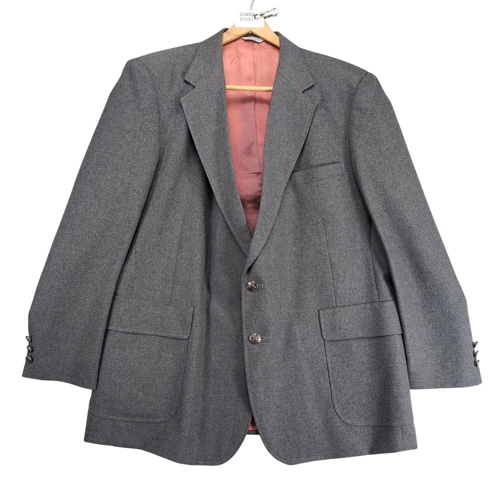 Vintage Edgeworth Gray Sport Coat Mens‎ 48R Silver Crest Buttons Classic Blazer